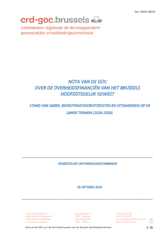 Nota van de GOC over de Overheidsfinanciën van het Brussels Hoofdstedelijk Gewest